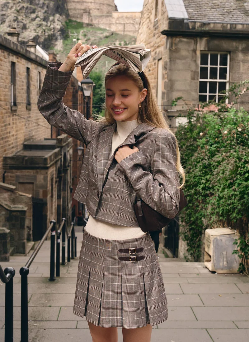 Lichi Cropped single-breasted checked jacket