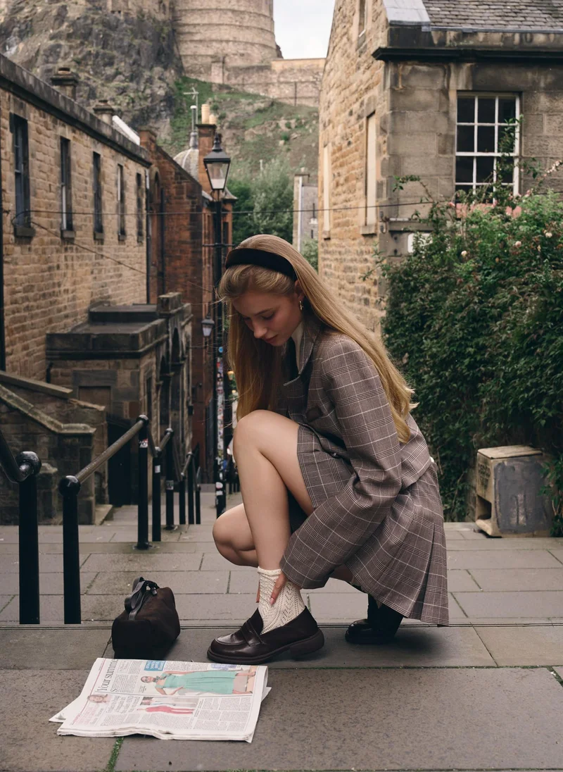 Lichi Cropped single-breasted checked jacket