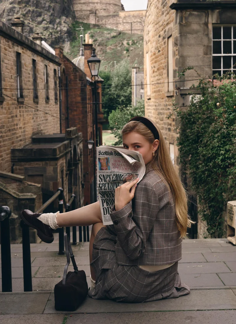 Lichi Cropped single-breasted checked jacket