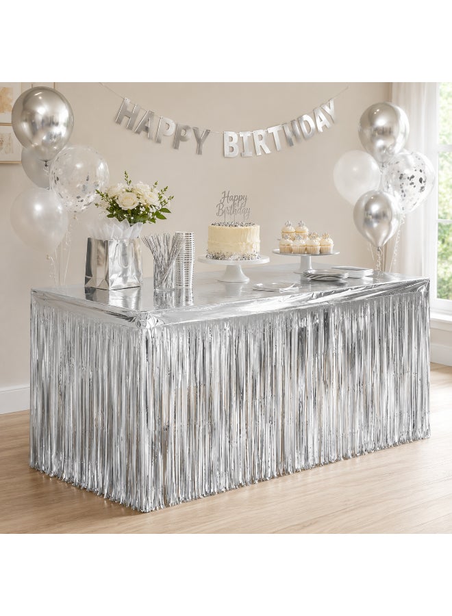 تنورة طاولة فضية، 2.5 قدم × 14 قدم لتزيين الطاولات اللامعة للحفلات لعيد الميلاد، الزفاف، حفلات استقبال المواليد والاحتفالات - Image 2