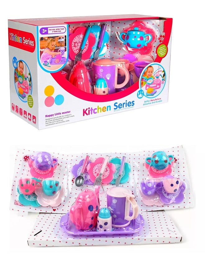 We Happy 22 Pieces Pretend Play Tea Set for Kids – Kitchen Cooking Accessories Toy Set with Cups, Saucers, Cookware and Utensils – Learning and Activity Toy for Toddlers and Children - Image 1