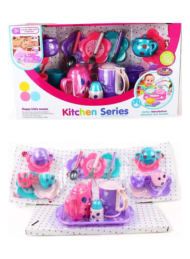 We Happy 22 Pieces Pretend Play Tea Set for Kids – Kitchen Cooking Accessories Toy Set with Cups, Saucers, Cookware and Utensils – Learning and Activity Toy for Toddlers and Children - Image 5