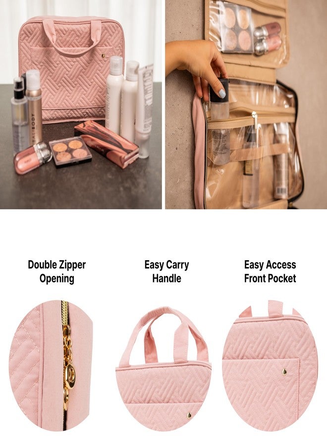 Carrywell (Not Made In China) Toiletry Bag Travel Bag with Hanging Hook, Makeup Organizer Case, Water-Resistant Cosmetic Bag For Full-size Containers, Toiletries, Pink Large+ - Image 4