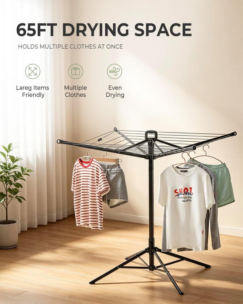 JS HANGER Rotary Clothes Drying Rack, 65 ft Outdoor Umbrella Drying Rack with Easy Push-Pull Handle, Foldable Laundry Drying Rack for Balcony, Patio & Backyard, Space-Saving Air Dryer - Image 2