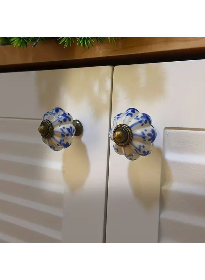 4 Single Hole Vintage Ceramic Pumpkin Shaped Cabinet Pulls With Metal Hardware Rustic Farmhouse Style For Cabinets Drawers And Shoe Cabinets Including Installation Screws - Image 1