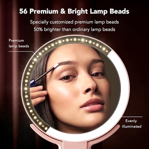 LitBear Travel Makeup Mirror with Lights, Rechargeable Double-Sided 10X/1X Magnifying Mirror, Portable Lighted Beauty Mirror, 3 Color Lighting, Dimmable Touch Screen, Tabletop Handhold Hanging (Pink) - Image 2