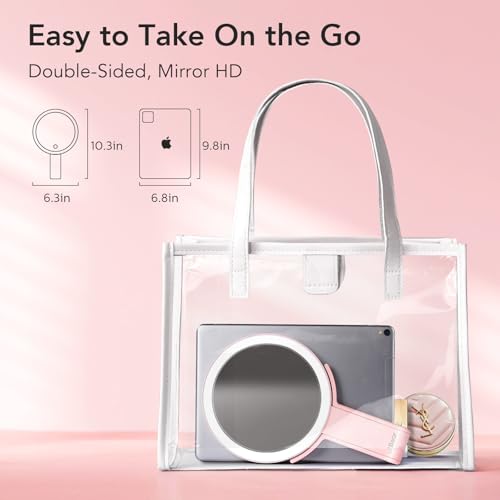 LitBear Travel Makeup Mirror with Lights, Rechargeable Double-Sided 10X/1X Magnifying Mirror, Portable Lighted Beauty Mirror, 3 Color Lighting, Dimmable Touch Screen, Tabletop Handhold Hanging (Pink) - Image 5