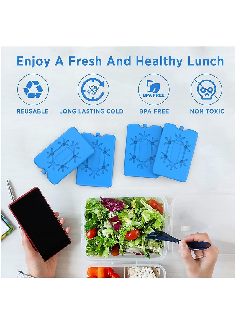 4Pcs Ice Packs for Lunch Box - Reusable Ultra-Thin Freezer Packs - Long-Lasting Cool Packs for Coolers, Keep Food Fresh and Cold in Lunch Boxes and milk Bags