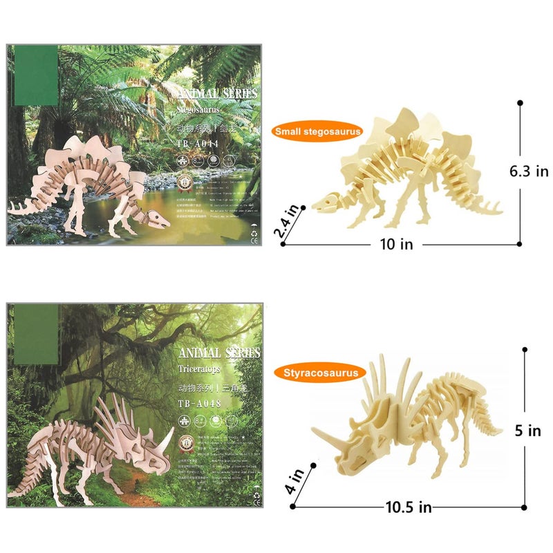 i-CHONY 3D Wooden Dinosaur Puzzle - 6 Piece Set Wood Dinosaur Skeleton Model Puzzle - DIY Wooden Crafts 3D Puzzle - STEM Toys Brain Teaser Puzzle Gifts - Image 3