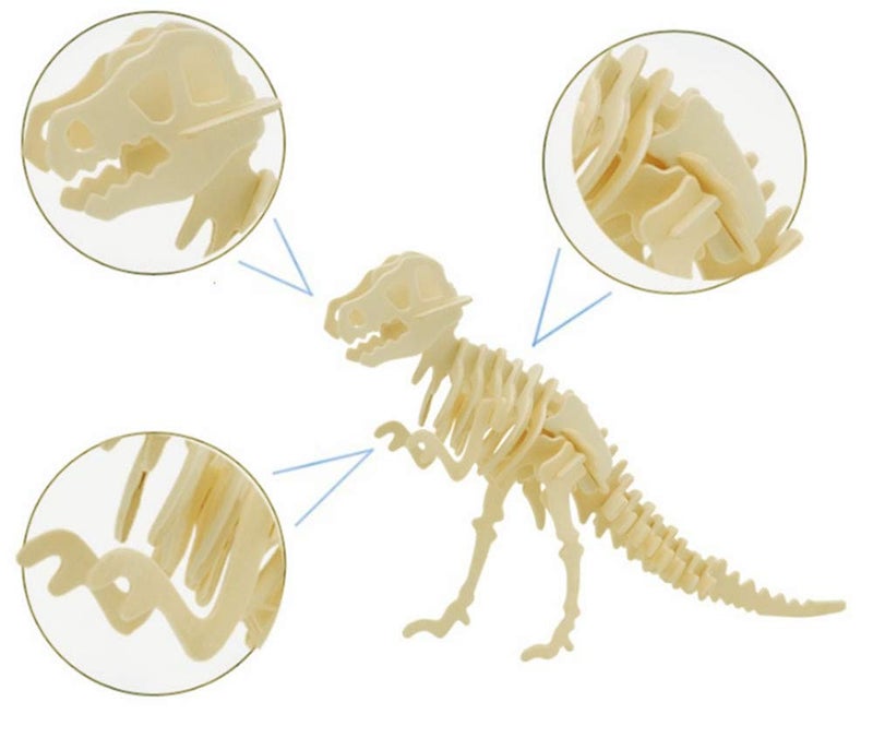 i-CHONY 3D Wooden Dinosaur Puzzle - 6 Piece Set Wood Dinosaur Skeleton Model Puzzle - DIY Wooden Crafts 3D Puzzle - STEM Toys Brain Teaser Puzzle Gifts - Image 5