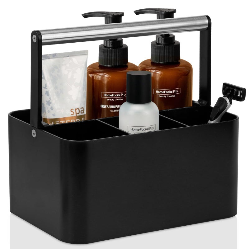 BYUNER Black Shower Caddy Portable Plastic Bathroom Caddy CountertopCleaning Caddy Organizer with HandleUtility Hard Shower Basket Storage Tote for ToiletryCollege Dorm Room Essential for GuysMen