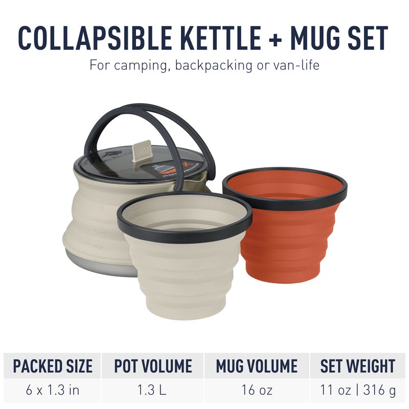 Sea to Summit X-Pot Collapsible Kettle and Mug Set for Backpacking and Camping, Sand/Rust - Image 2