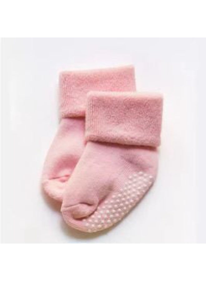 Lion Llama Baby Girl Socks Set of 3 Pairs | Anti-Slip Terry Cotton Crew Socks for baby girls | Grey, Cream & Pink - Image 4