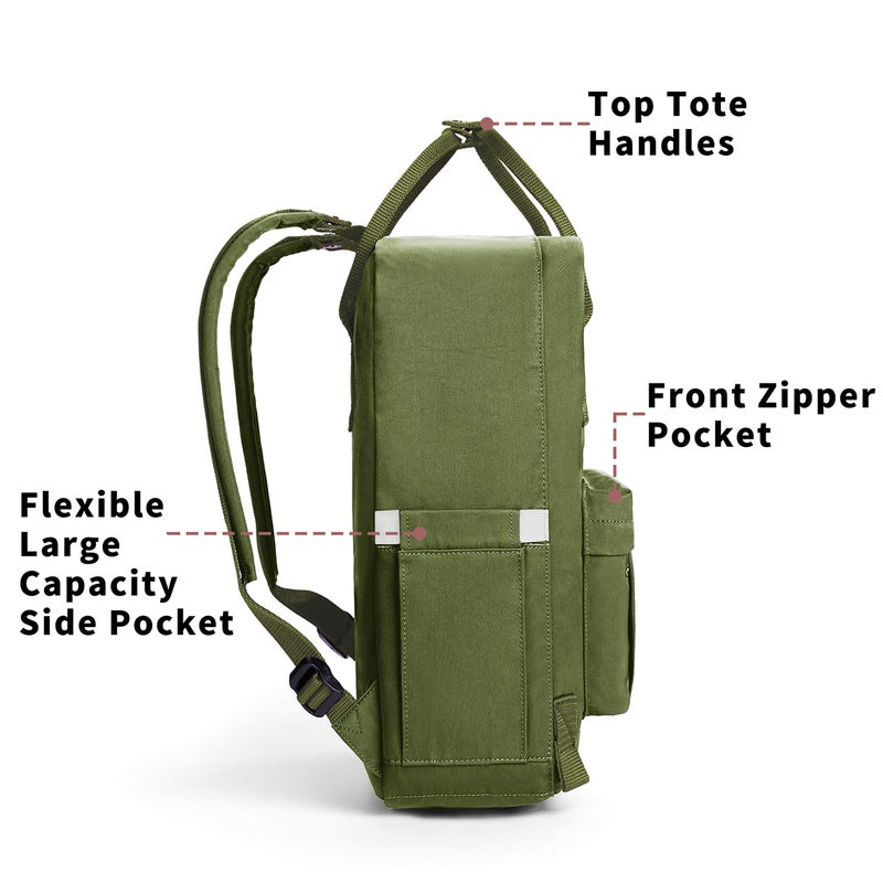 KALIDI Casual Laptop Backpack 15 Inches Classic Camping Rucksack Travel Outdoor Square Daypack College Hiking Gym Bag, Army Green - Image 3