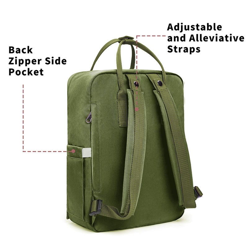 KALIDI Casual Laptop Backpack 15 Inches Classic Camping Rucksack Travel Outdoor Square Daypack College Hiking Gym Bag, Army Green - Image 4