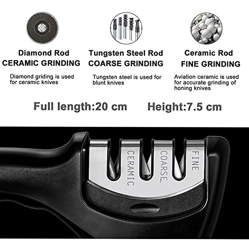 skyup Easy Foldable Manual 3 Stage Knife Sharpener for Kitchen, Coarse and Fine Knives Sharpening Tool, Steel Knives Sharpener Rod for Kitchen (Black) (Knife-A) - Image 5