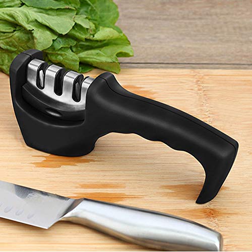 skyup Easy Foldable Manual 3 Stage Knife Sharpener for Kitchen, Coarse and Fine Knives Sharpening Tool, Steel Knives Sharpener Rod for Kitchen (Black) (Knife-A) - Image 2