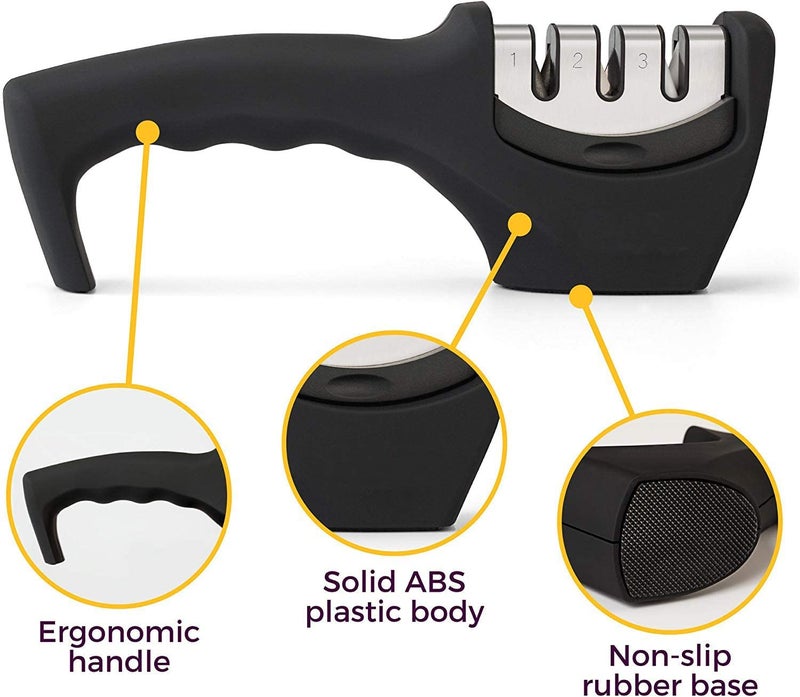 skyup Easy Foldable Manual 3 Stage Knife Sharpener for Kitchen, Coarse and Fine Knives Sharpening Tool, Steel Knives Sharpener Rod for Kitchen (Black) (Knife-A) - Image 4