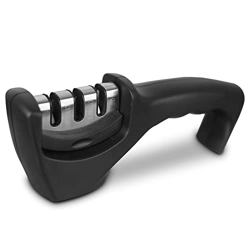 skyup Easy Foldable Manual 3 Stage Knife Sharpener for Kitchen, Coarse and Fine Knives Sharpening Tool, Steel Knives Sharpener Rod for Kitchen (Black) (Knife-A) - Image 1