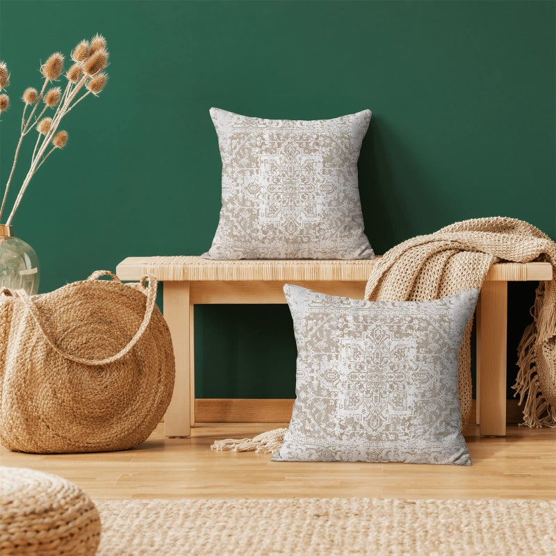AEIOAE Boho Pillow Covers 20x20 Inch Set of 2,Carpet Pattern Throw Pillows Case,Brown Beige White Ethnic Design Outdoor Decorative Square Linen Farmhouse Decor Cushion Covers for Home Sofa Bed Couch - Image 2