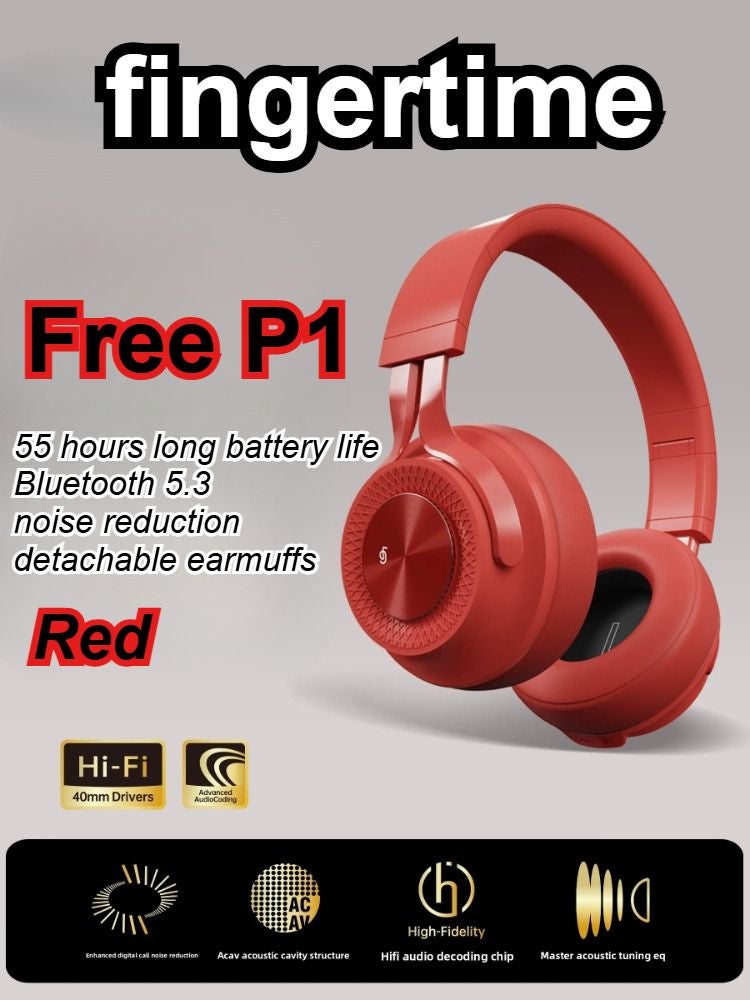 Fingertime P1 Wireless Bluetooth Earbuds, Low Latency ENC Noise Cancelling HiFi Headset, Red - Image 1