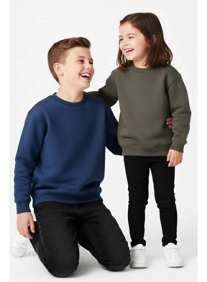 Zuzunga 2-Piece Basic Shawl-Style Children's Sweatshirt Khaki - Navy.