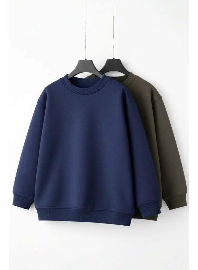 Zuzunga 2-Piece Basic Shawl-Style Children's Sweatshirt Khaki - Navy.