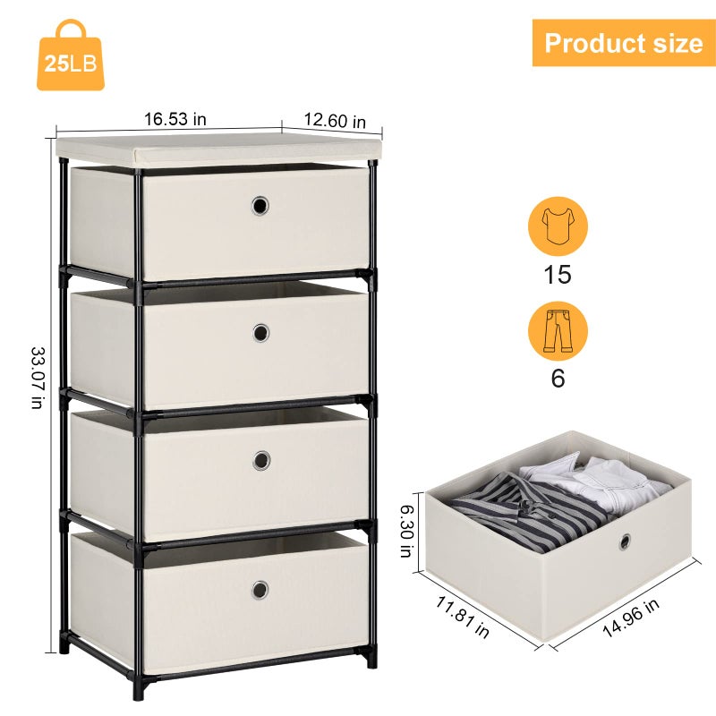HAITRAL Fabric Storage Chest, Drawer Clothes Organizer - 4 Drawers Storage Organizer Unit for Closet, Easy Assembly Closet Dresser for Dorm, Bedroom, Hallway, Storage Bins (White) - Image 3