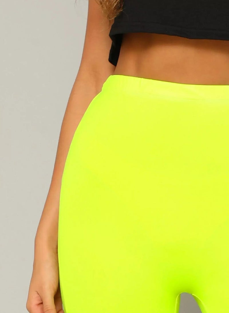 Neon Yellow Solid Legging Shorts  - Image 4