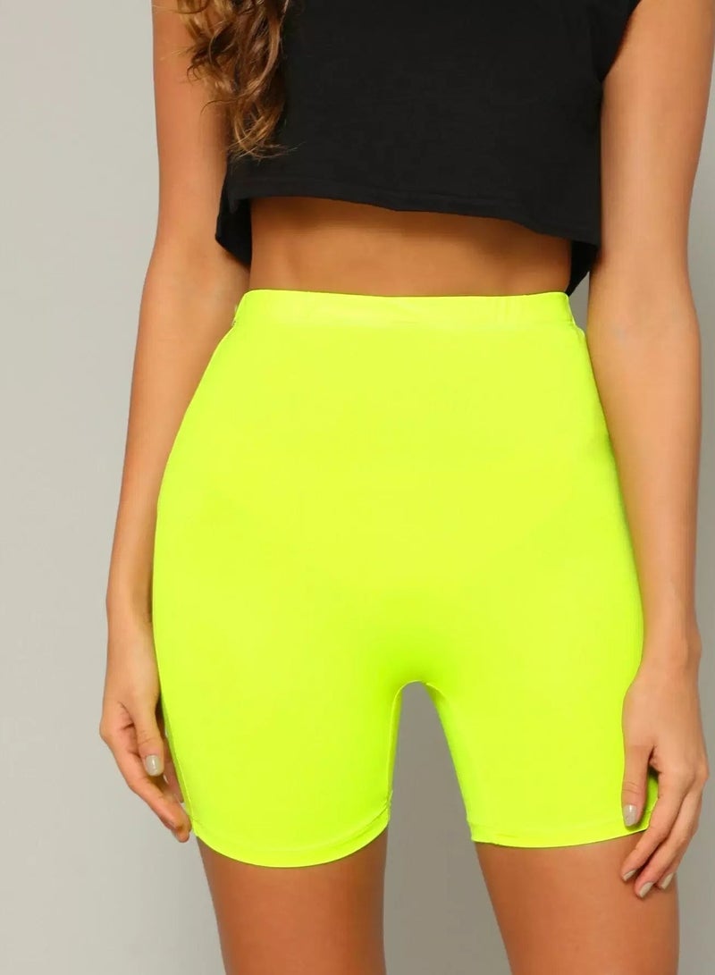 Neon Yellow Solid Legging Shorts  - Image 3