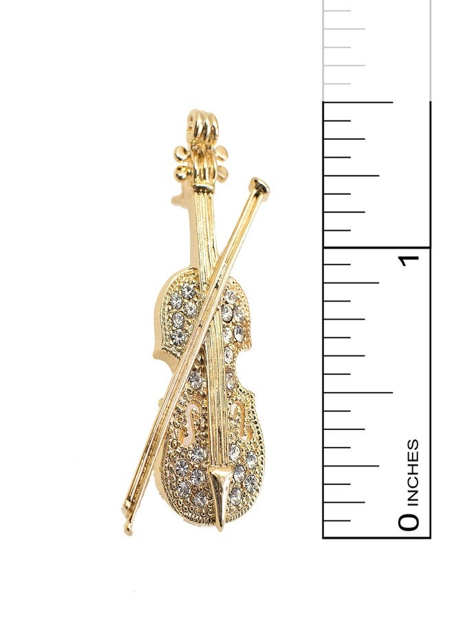 Spinningdaisy Tiny Jewel Crystal Cello with Bow Brooch Pin (Gold) - Image 4