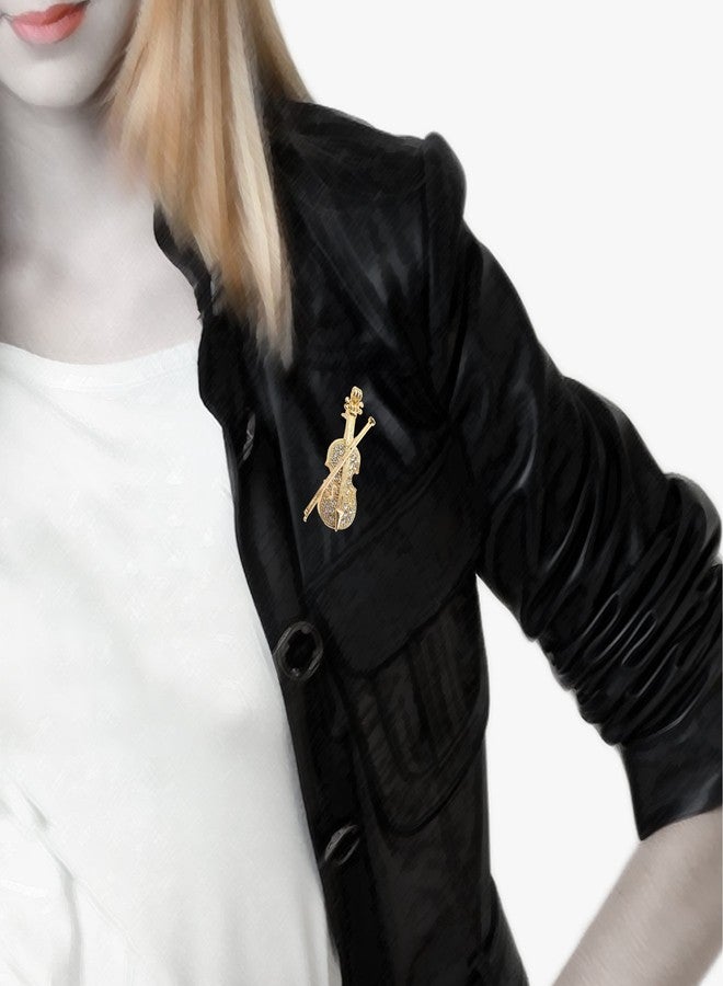 Spinningdaisy Tiny Jewel Crystal Cello with Bow Brooch Pin (Gold) - Image 5