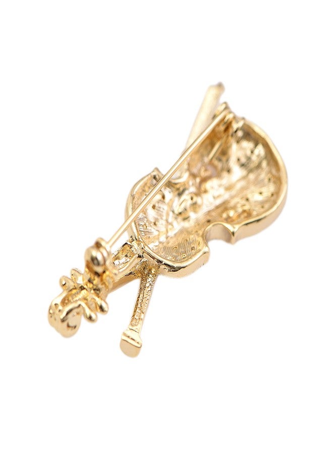 Spinningdaisy Tiny Jewel Crystal Cello with Bow Brooch Pin (Gold) - Image 3