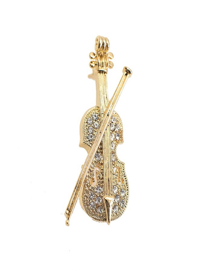 Spinningdaisy Tiny Jewel Crystal Cello with Bow Brooch Pin (Gold) - Image 1