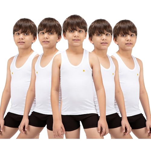 Amul Comfy Boy's Vest | 100% Cotton Single Jersey Fabric | U Neck Sleeveless Innerwear | Soft Hand Feel Comfort Fit | Seamless Body | Superior Daily Comfort | Color May Vary | (Pack of 5) White - Image 1