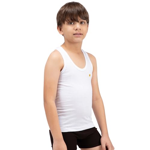 Amul Comfy Boy's Vest | 100% Cotton Single Jersey Fabric | U Neck Sleeveless Innerwear | Soft Hand Feel Comfort Fit | Seamless Body | Superior Daily Comfort | Color May Vary | (Pack of 5) White - Image 3