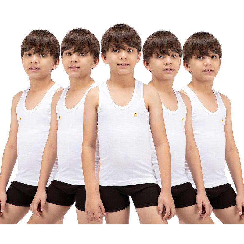 Amul Comfy Boy's Vest | 100% Cotton Single Jersey Fabric | U Neck Sleeveless Innerwear | Soft Hand Feel Comfort Fit | Seamless Body | Superior Daily Comfort | Color May Vary | (Pack of 5) White - Image 5