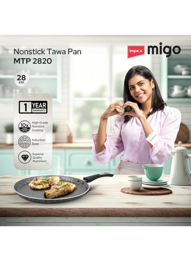 Impex Non Stick Granite Cookware Aluminium Non Stick Tawa Pan 28 cm|Induction and Gas Stove Compatible Tawa Pan|Pure Grade Aluminium and Chrome Plated Mounted Handle|1 Year Warranty, count - Image 4
