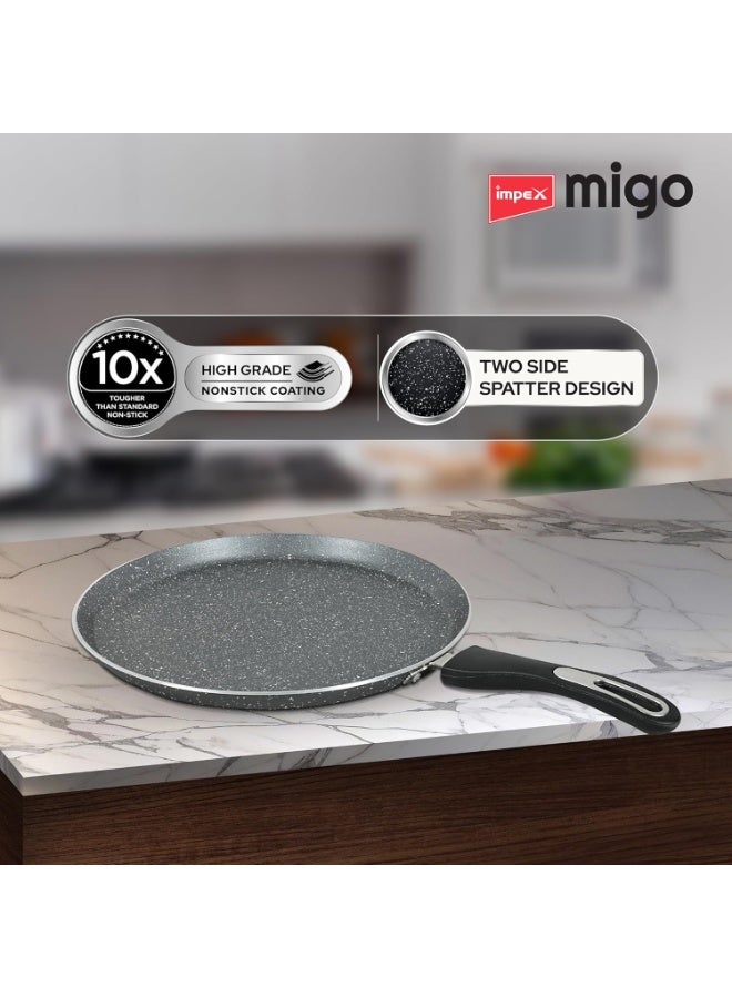 Impex Non Stick Granite Cookware Aluminium Non Stick Tawa Pan 28 cm|Induction and Gas Stove Compatible Tawa Pan|Pure Grade Aluminium and Chrome Plated Mounted Handle|1 Year Warranty, count - Image 2