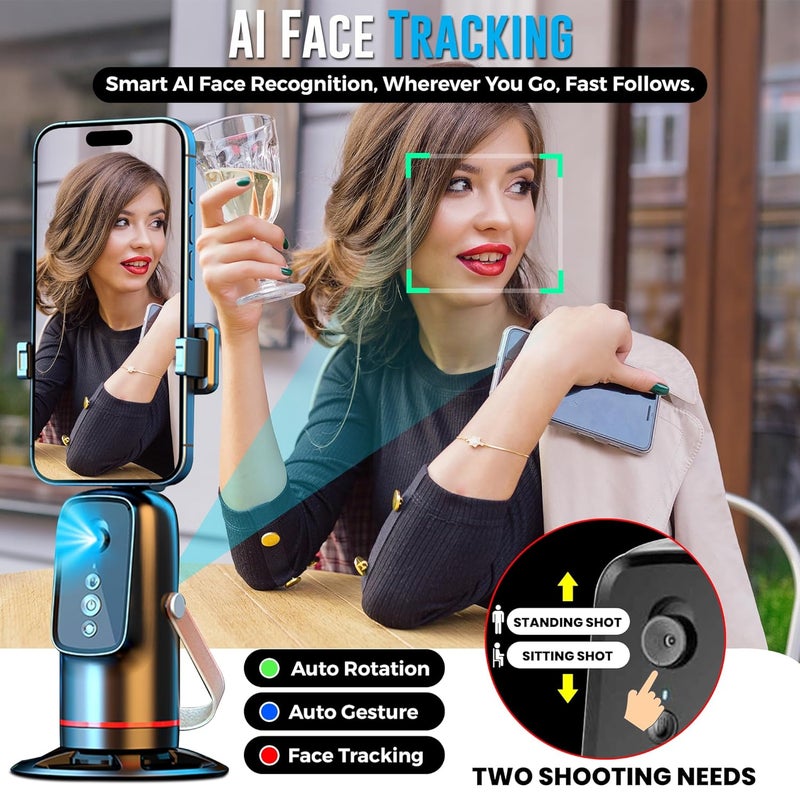 WeCool G2 AFT Ai Auto Face Tracking Tripod Motion Sensor with 360° Rotation, 2200mAh Battery, AI Intelligent Lens, 1.8m Tripod Mount Support for Android, iPhone, and Ring Light Compatibility - Image 4