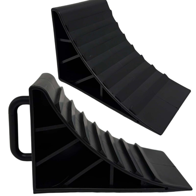 HowseHold Wheel Chocks With Handles Set of 2 Tyre Saver Brake Stoppers Ridged Wedges for Cars Caravan Horsebox Motorhome (2 Black Wheel Chocks) - Image 1