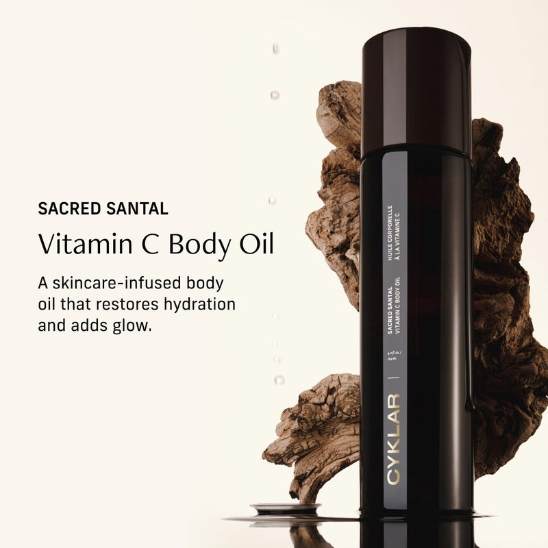 CYKLAR Vitamin C Body Oil for Women and Men. Moisturizing Sacred Santal Scented Body Serum for Glowing Skin. Nourishing, Hydrating After-Shower and Bath Skin Care Moisturizer, 4.2 Fl Oz - Image 2