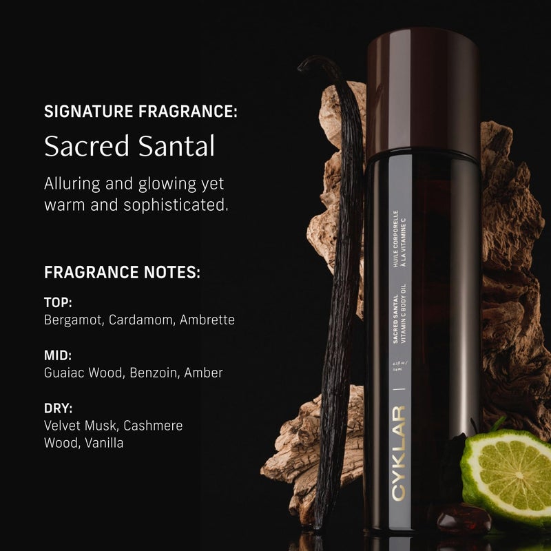 CYKLAR Vitamin C Body Oil for Women and Men. Moisturizing Sacred Santal Scented Body Serum for Glowing Skin. Nourishing, Hydrating After-Shower and Bath Skin Care Moisturizer, 4.2 Fl Oz - Image 4