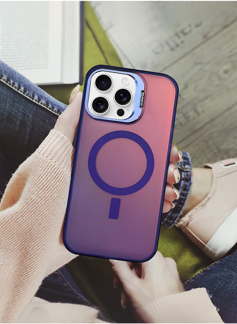 ( iPhone 16 Pro Max ) 2 Pack, Case and Screen Protector, Gradient Holographic Iridescent MagSafe Case,Kickstand Case Cover / Holographic Dark Purple Colour