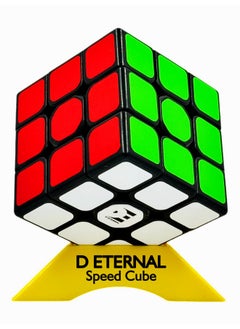 D ETERNAL Cube 3X3 Black Speedcube With Cube Stand | Magic Speedy Stress Buster Brainstorming Qube Speed Cubic Puzzle Game For Beginner Cube For Kids Adults Boys & Girls,Black, Multicolor  - Image 1
