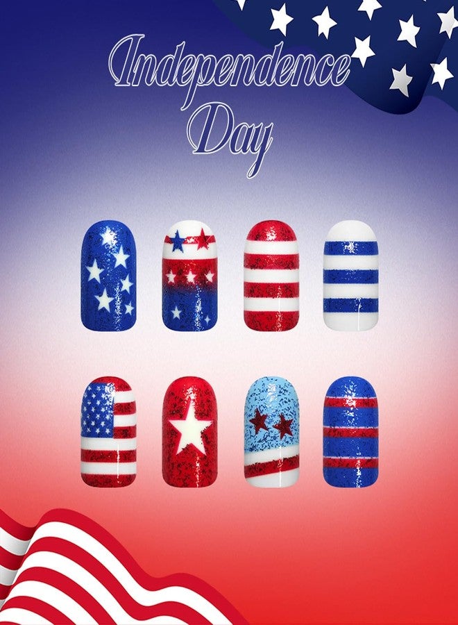 BYJKYEN 4th of July Press on Nails Short Square Fake Nails 24Pcs American Flag Patriotic False Nails with Glitter Stars Design Independence Day Nail for Women Holiday Manicure Accessories - Image 4