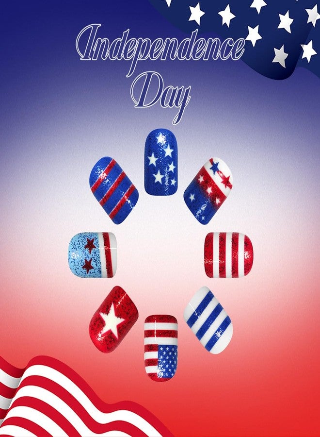BYJKYEN 4th of July Press on Nails Short Square Fake Nails 24Pcs American Flag Patriotic False Nails with Glitter Stars Design Independence Day Nail for Women Holiday Manicure Accessories - Image 5