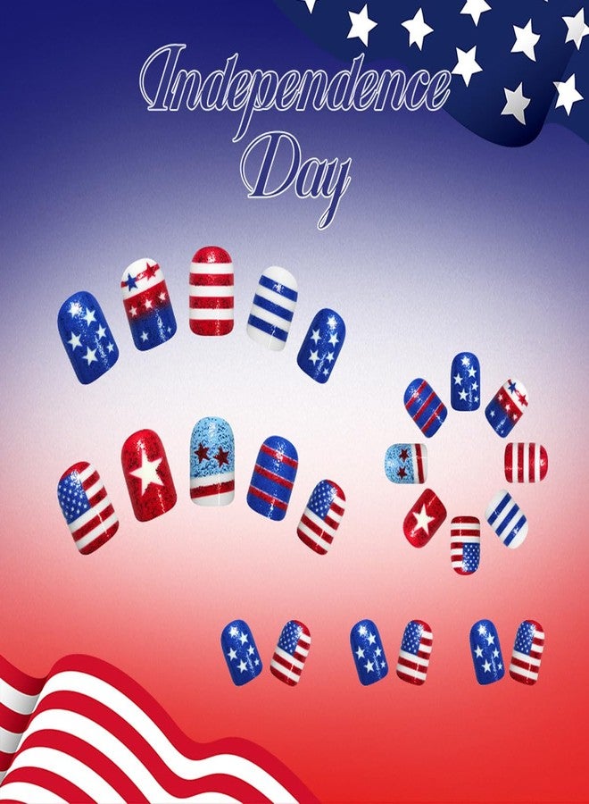 BYJKYEN 4th of July Press on Nails Short Square Fake Nails 24Pcs American Flag Patriotic False Nails with Glitter Stars Design Independence Day Nail for Women Holiday Manicure Accessories - Image 3