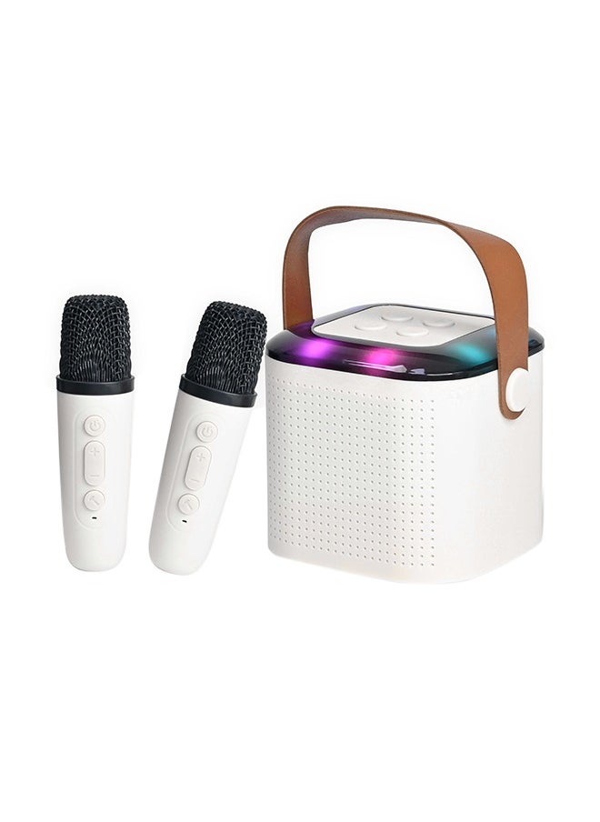 Toyland Mini Karaoke Speaker for Kids, Portable Bluetooth Speaker with 2 Wireless Microphones & LED Lights, Perfect Gift for Kids Boys & Girls -White  - Image 1