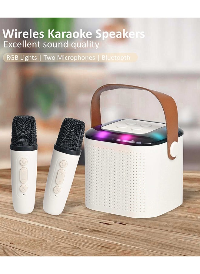 Toyland Mini Karaoke Speaker for Kids, Portable Bluetooth Speaker with 2 Wireless Microphones & LED Lights, Perfect Gift for Kids Boys & Girls -White  - Image 2